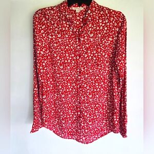 Beachlunchlounge Red And White Floral Button Up Longsleeve Blouse